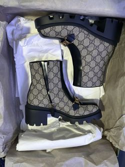 Authentic Gucci Tessuto GG Supreme Magnum Calf Leather Boots