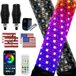 2 Pack Fat Whip Lights, 2ft LED Whip Lights with App & Remote Control, Spring Base, Spiral RGB Chasing Lighted Antenna Whips for Side by Side Music Wh