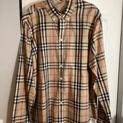 Men's Vintage Burberry Large Check Button Down Shirt XXL