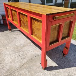 8ft Long Distressed Island On Caster Wheels 