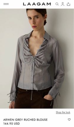 LAAGAM Arwen Grey Ruched Blouse NEW WITH TAGS