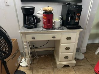 White Wood Desk with Drawers