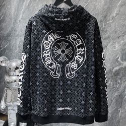 Chrome Hoodie Heart Monogram Black Cross Pullover Denim Hooded Jacket Tears S, M, L, XL Coat 