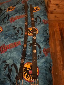 (2) Harley-Davidson Belts Black Leather Metal Studs Spade Bar And Shield 34 & 36 Punk Goth Rock Biker
