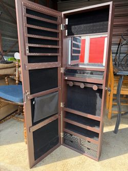 Large Wall-Mounted/Standing Jewelry Organizer Cabinet with Lock & Key