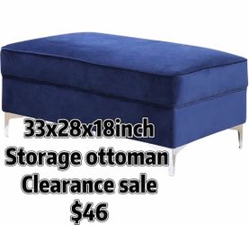 Large Square Couch Ottoman, Velvet Ottoman with Padded Cushion, with storage. Large Foot Rest for Living Room - Navy 33in x 28inch x18 inch. Clearance