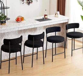 Black Boucle Bar Stools Set of 4