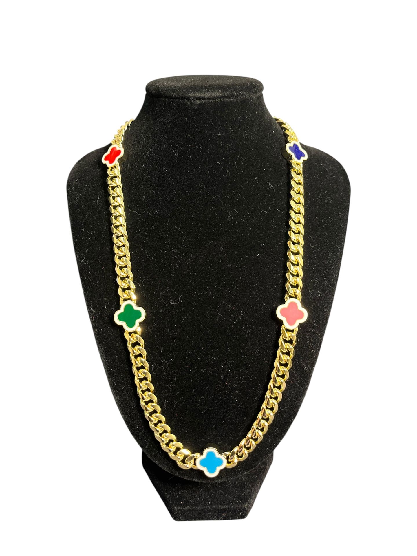 14k GF Multi-Color Clover Cuban Chain
