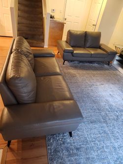 Gray Leather Couch & Loveseat Set- Mega Comfortable