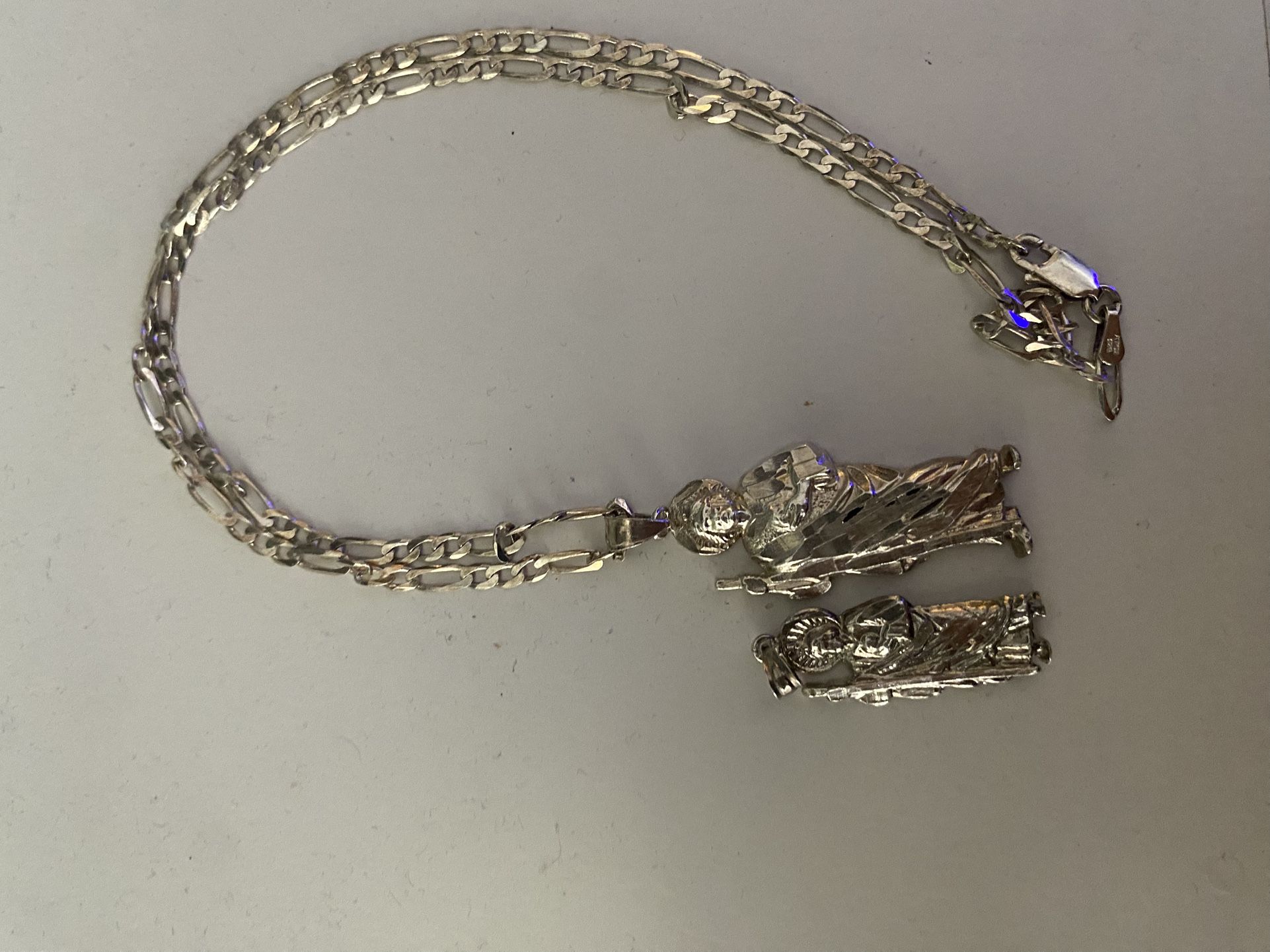 SILVER 925 Necklace With Two Pendants And Broken Silver Ring