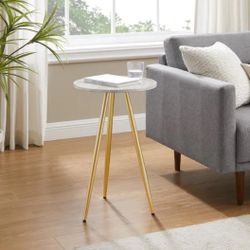 New 3 Leg Gold and White Side End Table or Nightstand 