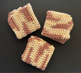 Set of 3 beige/brown 100% cotton crochet dish cloths