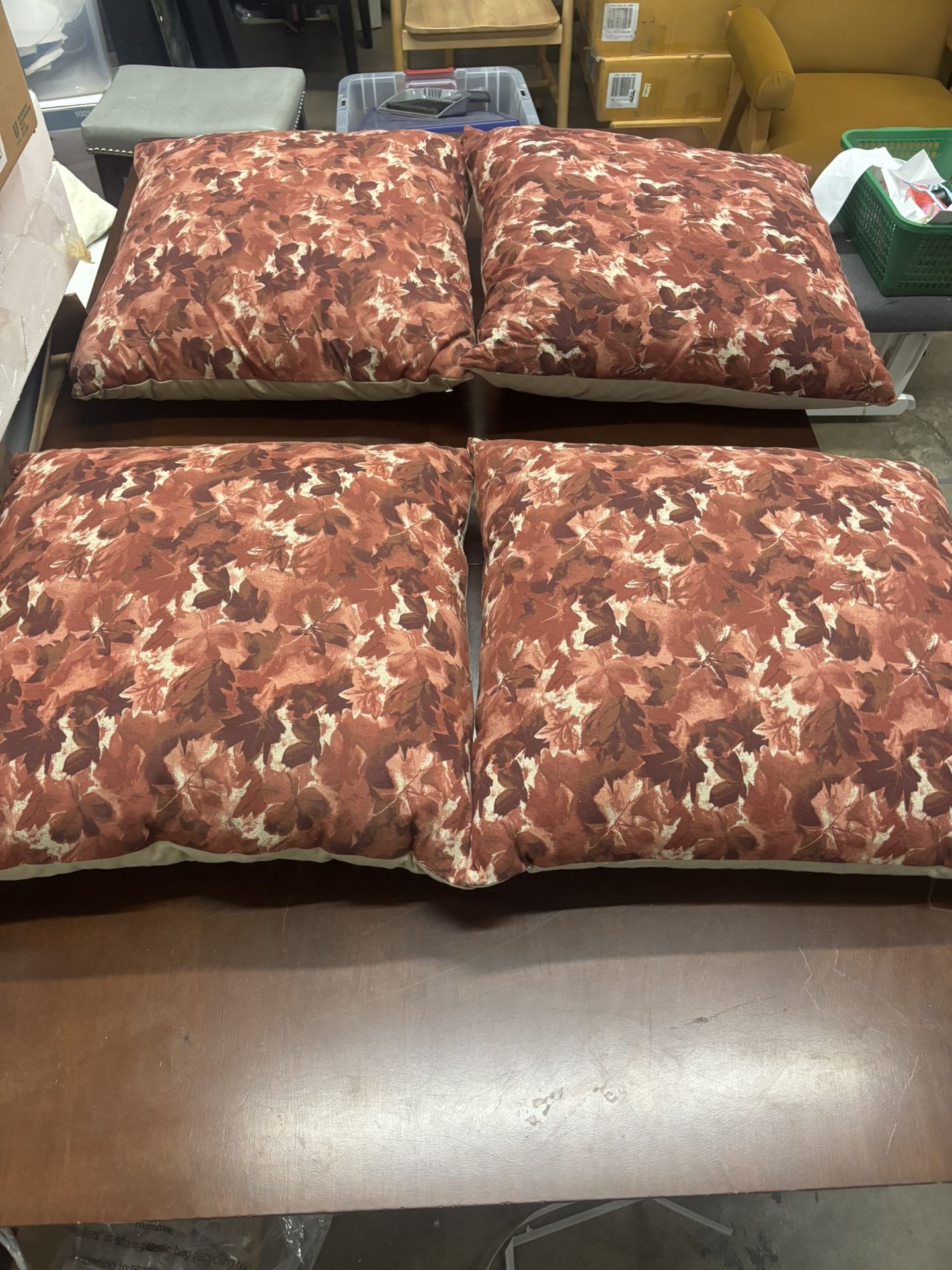 New Set of 4 Square Red and Tan Pillows