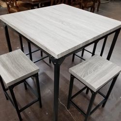 Gray Square Counter Height Table With 4 Stools 