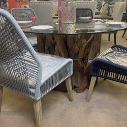 Asbury Natural Teak Wood Base Dining Set / 5pc
