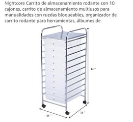 Nightcore 10-Drawer Rolling Storage Cart
