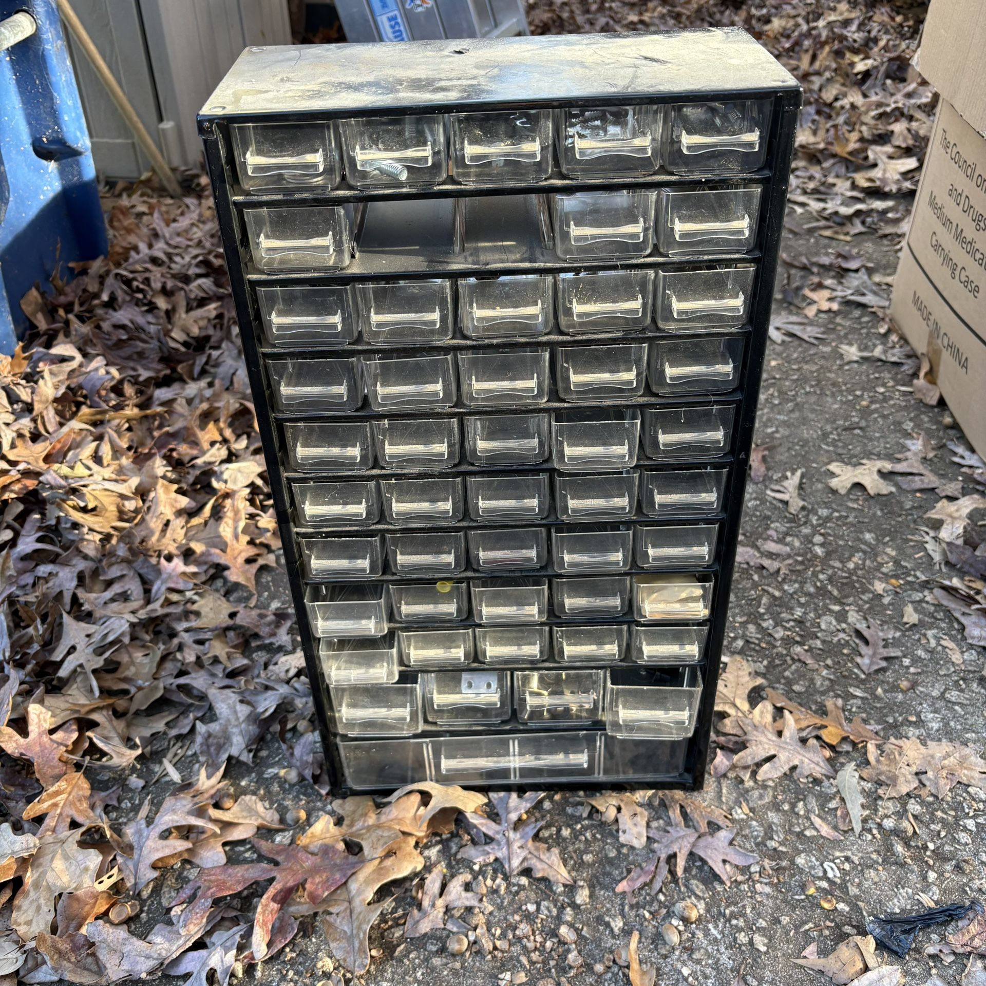 Vintage small metal parts organizer or storage cabinet