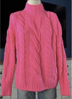Anthropologie Cable Knit Neon Pink Sweater