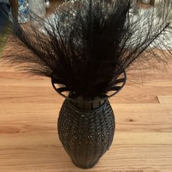 Black Wicker Vase With Feathers -$15 Firm,No Holds Or Spam