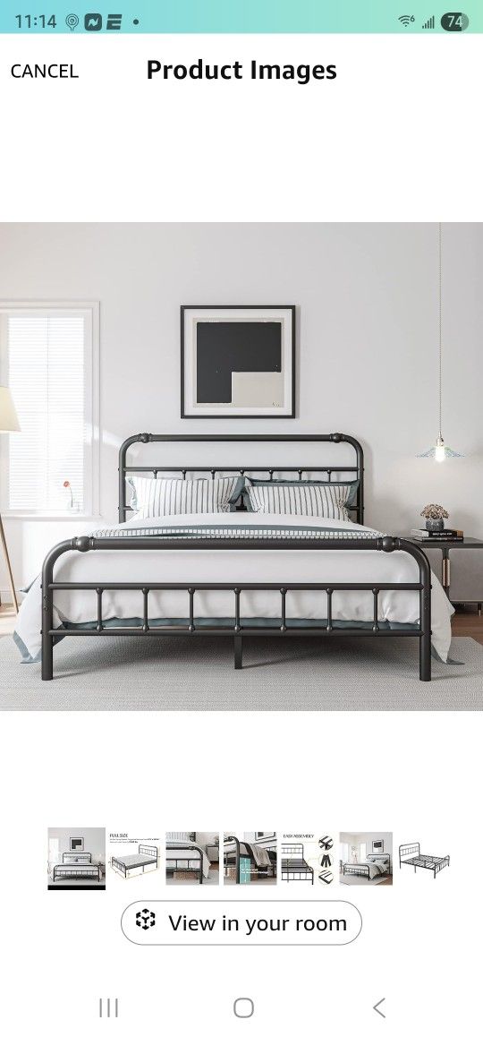 BOSRII Full Size Bed Frame with Headboard and Footboard, 18 Inches High, 3500 Pounds Heavy Duty Metal Slats Support for Mattress, No Box Spring Needed