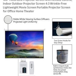 100" Motorized Projector Screen with Remote Control, Indoor Outdoor Projector Screen 4:3 Wrinkle-Free Lightweight Movie Screen  Projector Screen