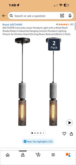 Modern Industrial Hanging Cement Pendant Lighting (2 Pack)