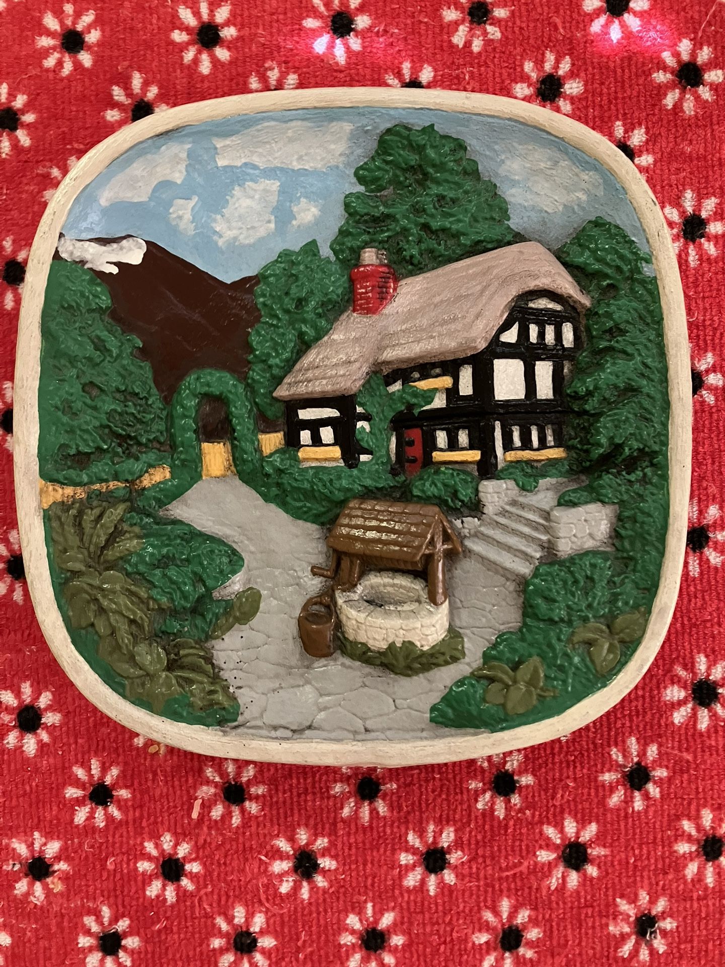 Vintage 3D Chalkware Plaque - English Cottage Garden