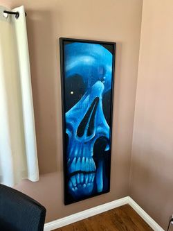 Textured Blue Skull Spray Paint Canvas Art - Framed