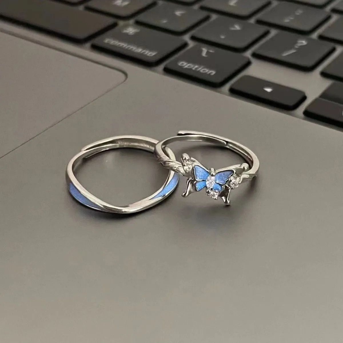Butterfly couple ring women‘s simple gift ring couple index finger ring adjustable versatile men’s and women‘s ring