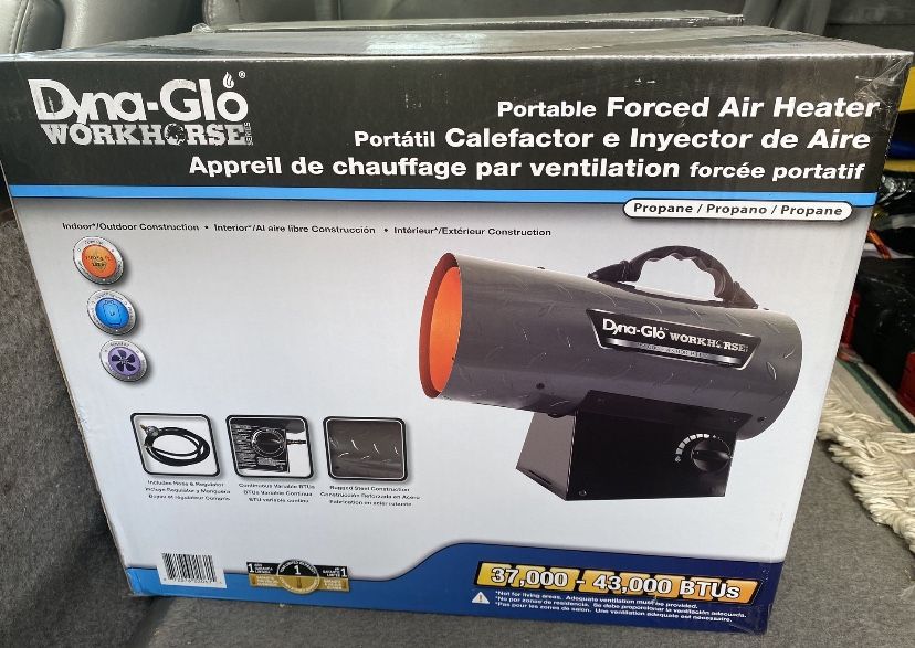 DYNA GLO 37-43,000 BTU Portable Propane Forced Air Heater NEW