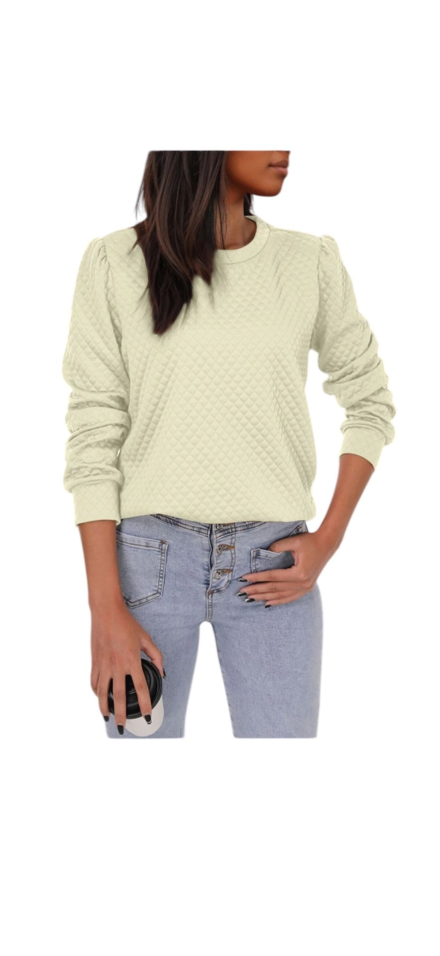 Round Neck Puff Long Sleeve Sweatshirt