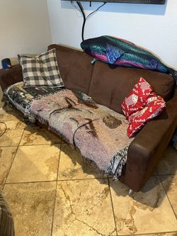 Fake Leather/cloth Brown Couch