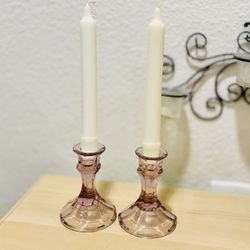 Pair of Vintage Indiana Lavender Light Purple Glass Short Candlestick Holders🕯️