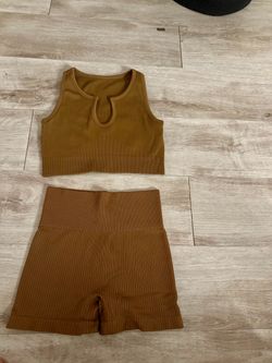 QQQ Ribbed Crop Top and Biker Shorts Set