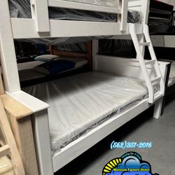 Twin Full White Bunk Bed With Mattresses Wooden Litera Madera 