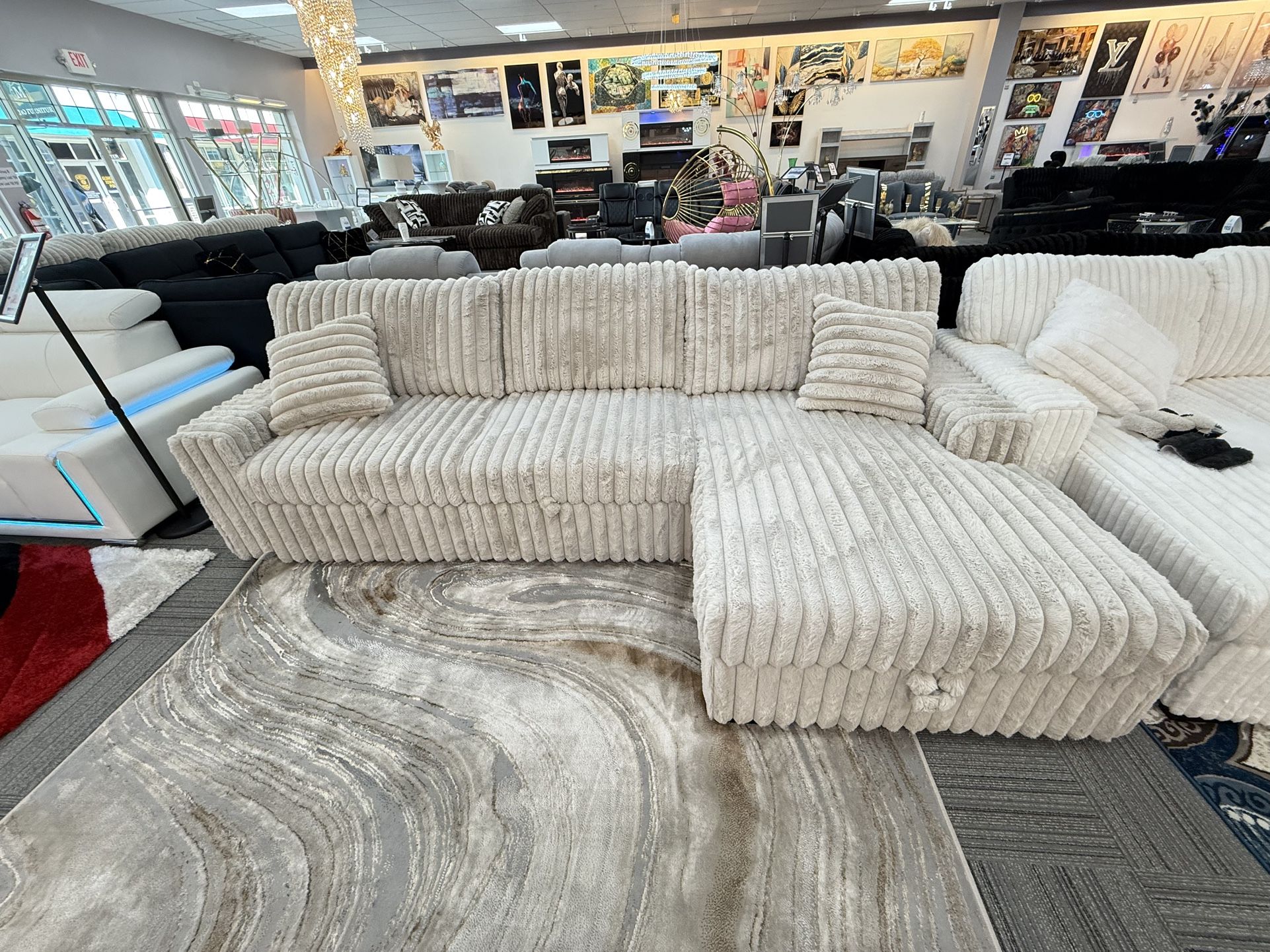 Modern Beige Corduroy Sectional Sofa – Extra Plush & Stylish Comfort