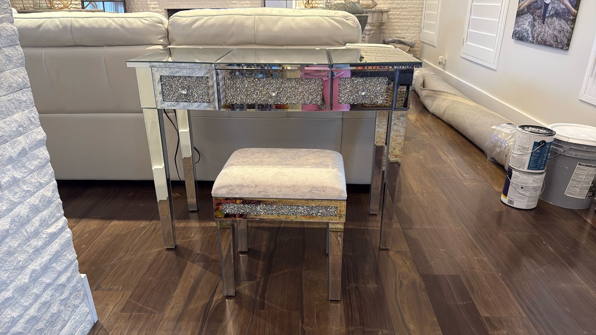 Beautiful Mirrored Vanity With Matching Stool
