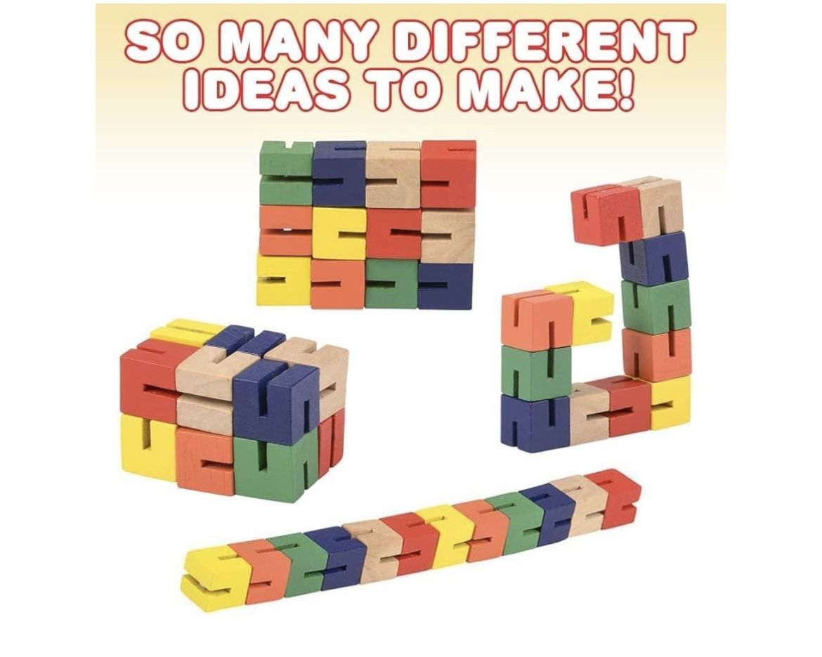 Nice! Wooden Twist Cubes Puzzle Fidget Multi Colored Flexi Puzzle Stretch, Twist, and Lock Bending Brain Teaser