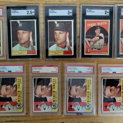 13 Topps Baseball Cards - Mantle, Maris, Etc