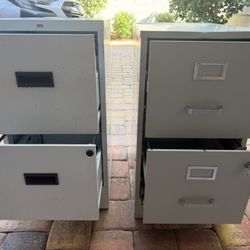 Pair of Metal 2-Drawer Filing Cabinets