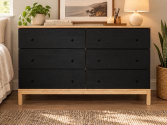 6-Drawer Dresser with Natural Wood Base – Modern, Minimalist
