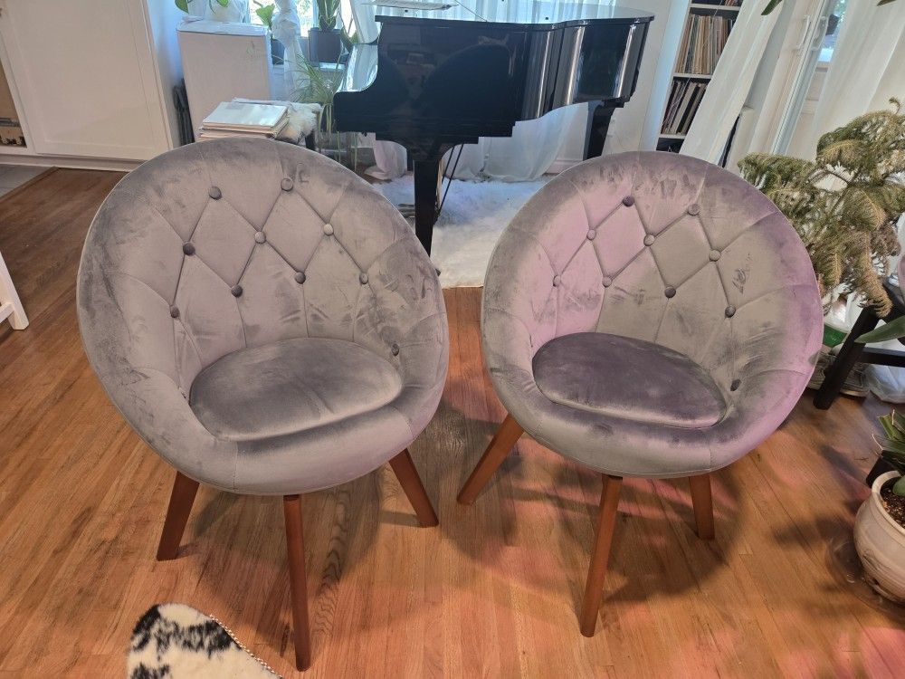 2 Gray Swivel Chairs Tufted EUC
