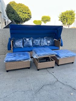 Outdoor Wicker Furniture Daybed Patio Set With Canopy 