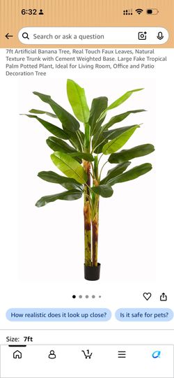 7ft Artificial Banana Tree, Real Touch Faux Leaves, Natural Texture