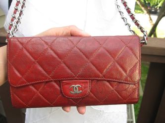 Vintage Authentic Chanel Dark Red Flap Bag Wallet for Sale in San