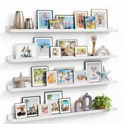 Forbena Estantes flotantes para pared de 48 pulgadas de largo, juego de 4, estante blanco para decoración de sala de estar, estantes de pared de mader