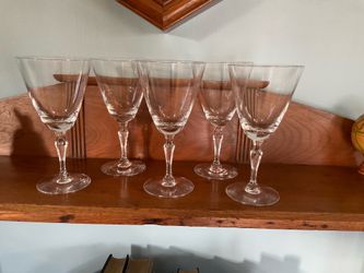 Set of 5 Fostoria Priscilla Crystal Wine Glasses / Goblets Stem #6092