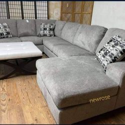 Gray 3 Pieces U Shape Laf Sectional Couch Same Day Delivery