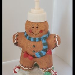 Gingerbread Man Liquid Soap Lotion Dispenser 7” Ceramic Christmas Holiday Decor 
