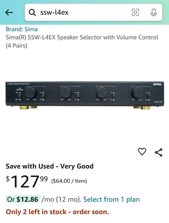 Sima(R) SSW-L4EX Speaker Selector with Volume Control